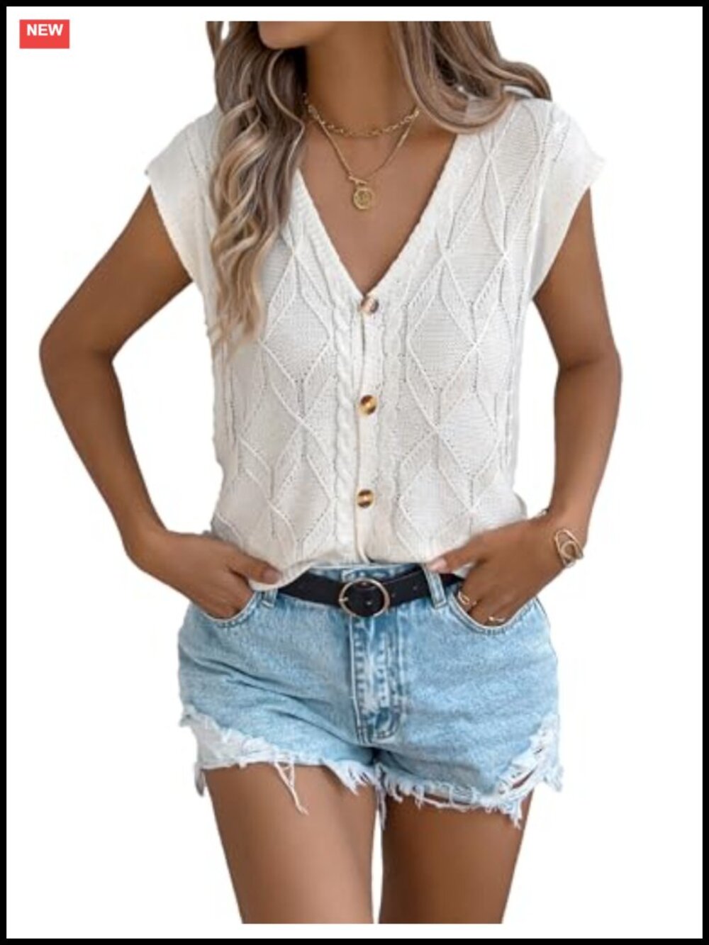 Women's Knit Sweater Vest V-Neck Cap Sleeve Button Down Lightweight Summer Tank